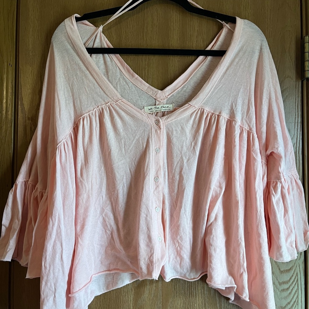 Free People Bell Sleeve Blouse baby pink